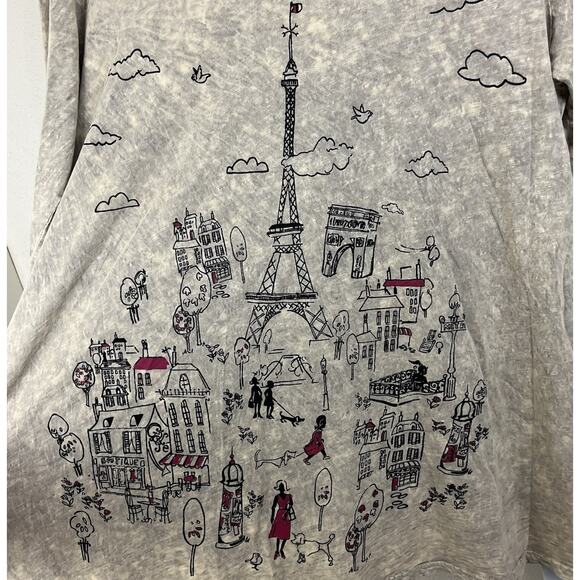 Jess & Jane Paris Eiffel Sketch Tower Tunic Womens L Large 3/4 Sleeves Acid Wash - Picture 2 of 5